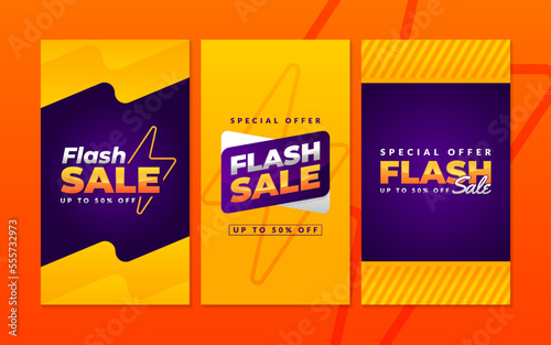 Flash sale vertical banner background vector, template social media stories post for media promotion with empty space 