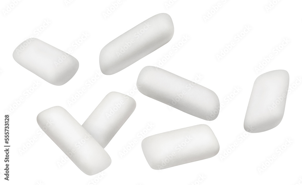 Flying chewing gums, isolated on white background Flying chewing gums, isolated on white background