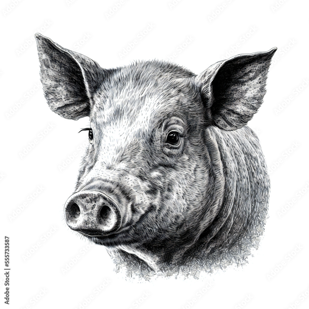Fototapeta premium Pig's head - engraving