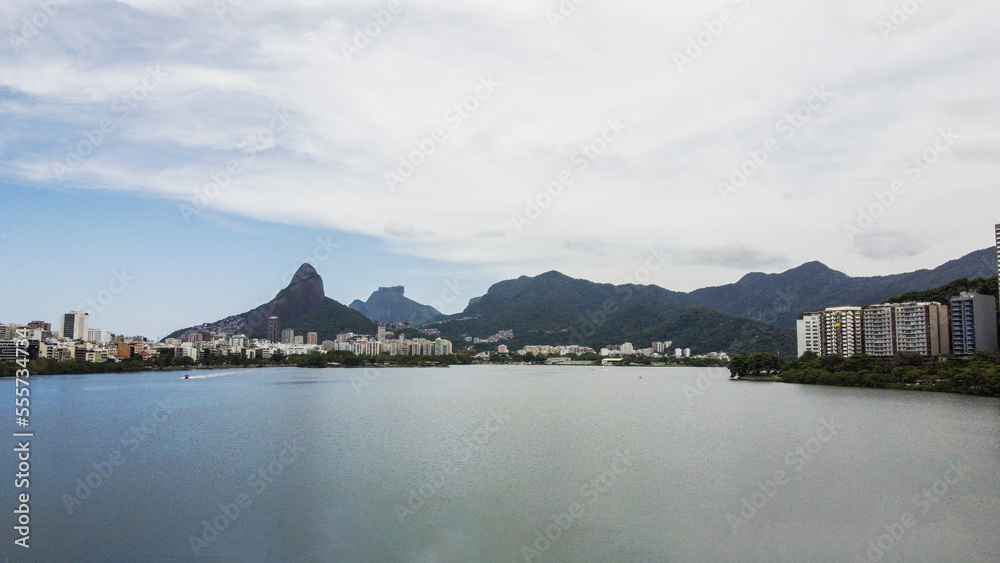 View of Rodrigo de Freitas Lagoon in Rio de Janeiro.