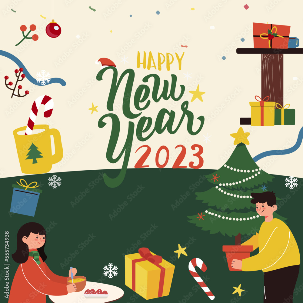 Fototapeta premium Merry Christmas greeting card. Christmas set. Holiday set of Christmas. Merry Christmas Frame.