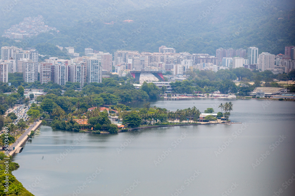 rodrigo de freitas lagoon seen from the top of cantagalo hill in Rio de Janeiro, Brazil.