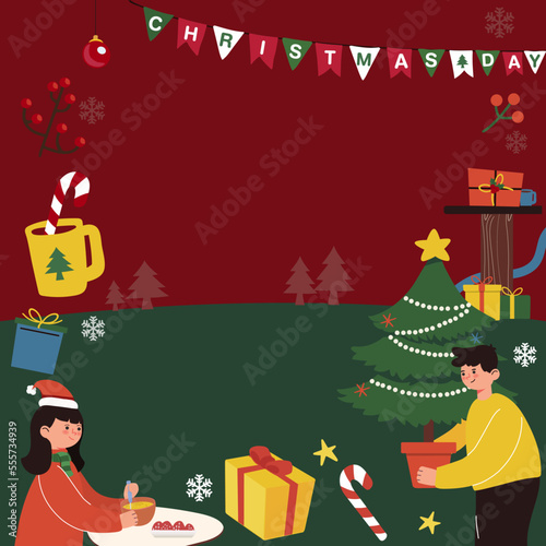 Merry Christmas greeting card. Christmas set. Holiday set of Christmas. Merry Christmas Frame. © waraporn