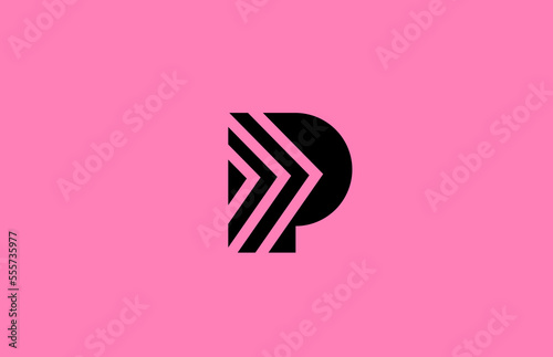 pink black P alphabet letter logo icon design with geometric lines. Creative template for company and business
