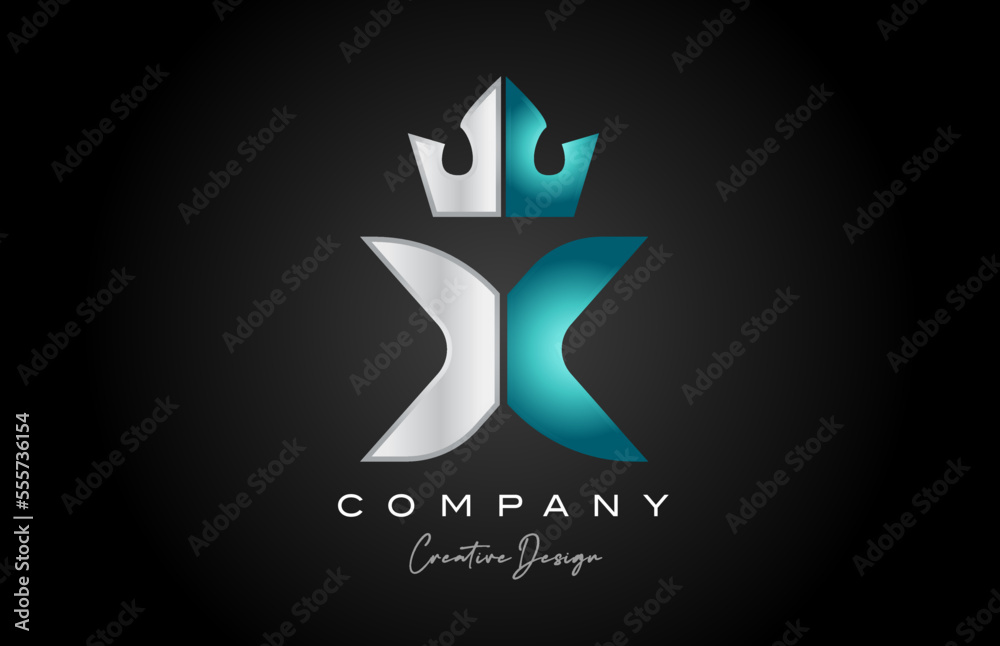Obraz premium blue grey X alphabet letter logo icon design. Creative crown king template for business and company