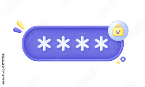 3D Password protection isolated on white background. Cyber protection. Privacy concept.