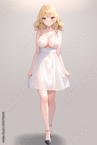 Blonde girl in anime style. Girl in a dress.
