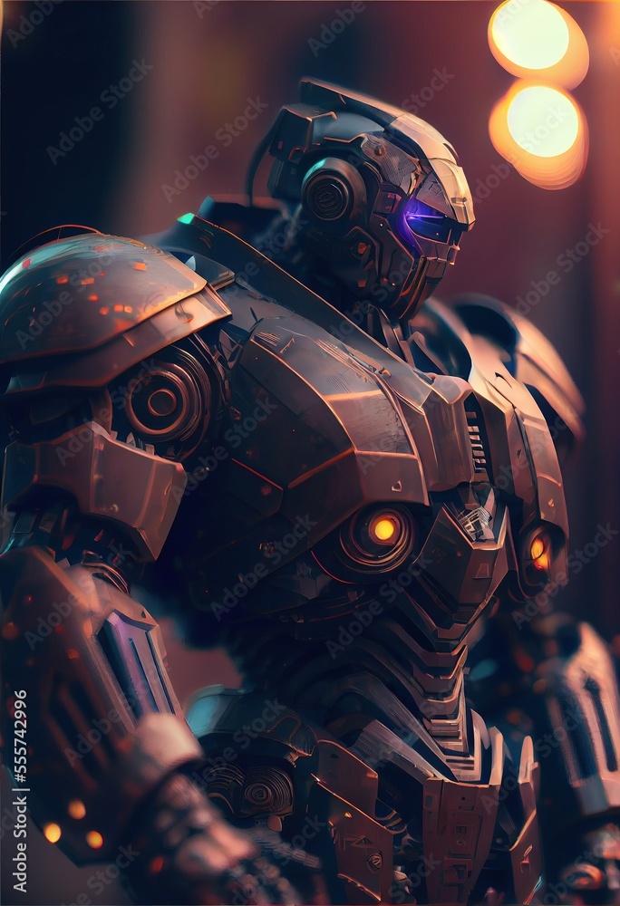 Portrait of a futuristic robot warrior An artistic abstract cyberpunk  fantasy. Concept of a modern robot. Generative AI Art Stock Illustration |  Adobe Stock