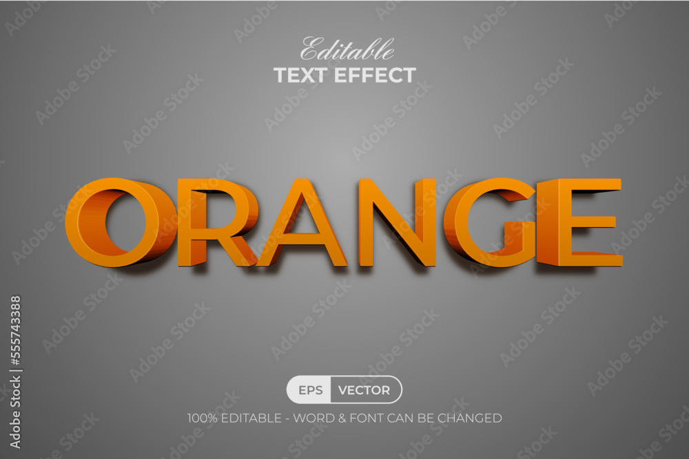 Orange 3D Text Effect Long Shadow Style. Editable Text Effect.