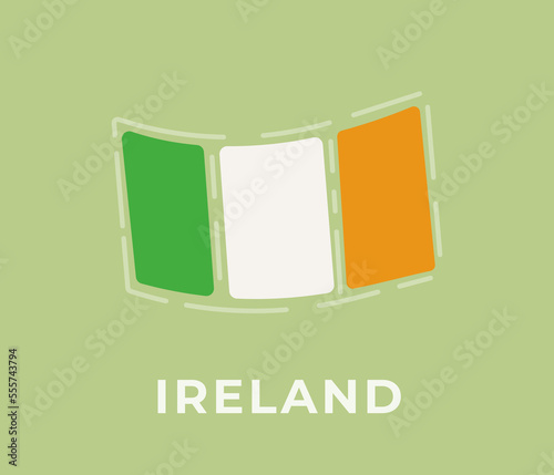 The flag of Ireland on a green background. Vector illustration of yellow-white-green flag. Ireland, Europe.  photo