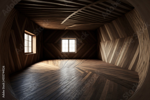 wooden walls and floors in a room. Generative AI