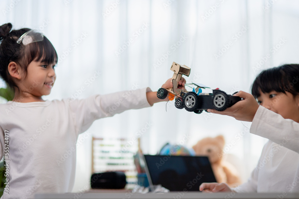 Asia students learn at home in coding robot cars and electronic board ...