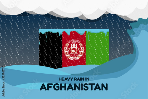 Heavy rain in Afghanistan banner, rainy day and winter concept, cold weather, flood and precipitation