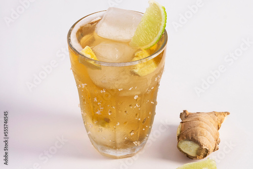Golden ginger beer with lime