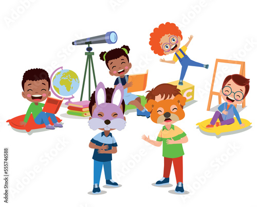cute students playing games in class at school