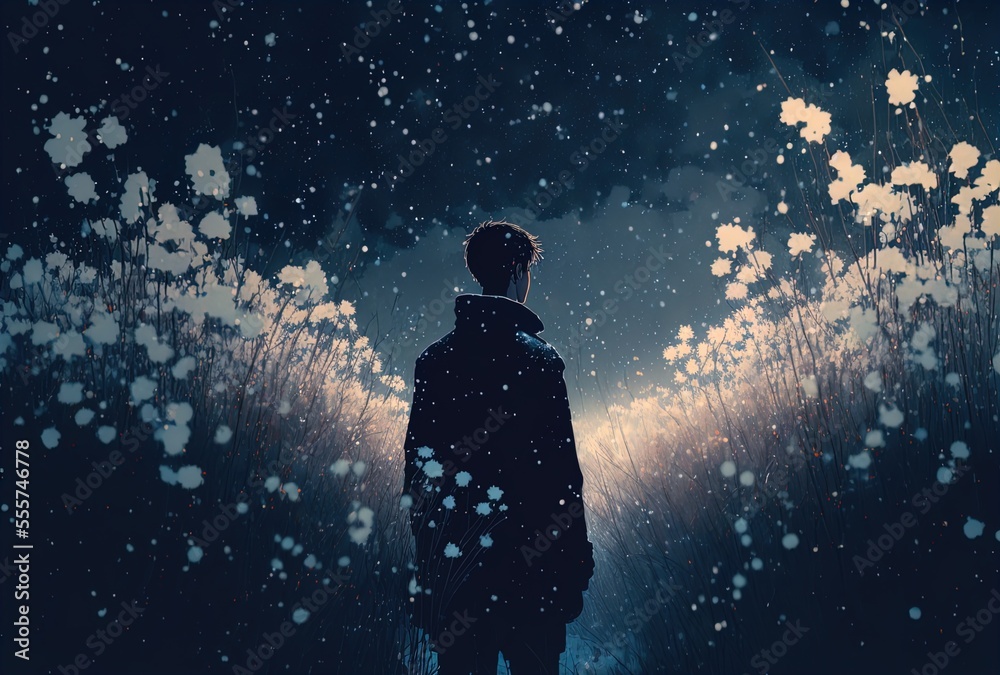 Man in the meadow. Generative AI. Man in the meadow. Generative AI.