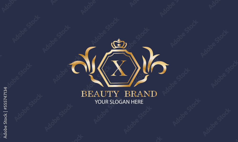 Elegant luxury initial letter X logo template for fashion, boutique, cafe, hotel, heraldry, jewelry and other vector illustrations