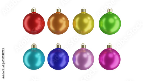 Set of classic multicolored Christmas balls for New Year decoration isolated on transparent background. Minimal concept. 3D render
