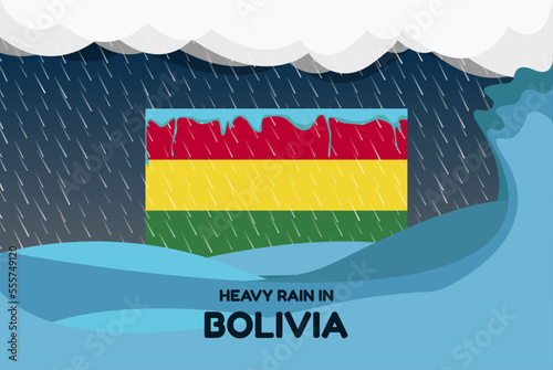 Heavy rain in Bolivia banner, rainy day and winter concept, cold weather, flood and precipitation