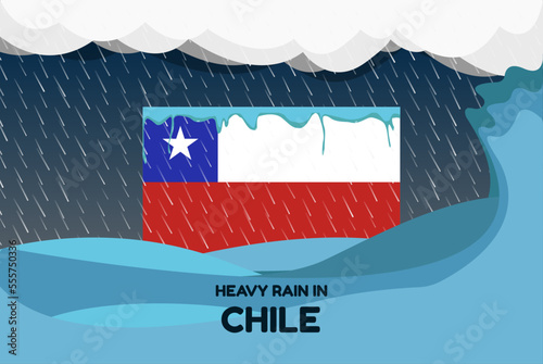 Heavy rain in Chile banner, rainy day and winter concept, cold weather, flood and precipitation