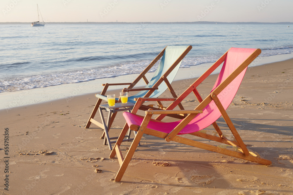 Beach Chairs, Biscarrosse, Landes, Aquitaine, France Beach Chairs, Biscarrosse, Landes, Aquitaine, France