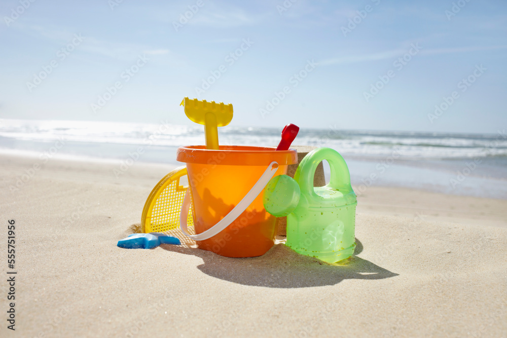Toy Bucket, Rake and Watering Can at the Beach, Cap Ferret, Gironde, Aquitaine, France Toy Bucket, Rake and Watering Can at the Beach, Cap Ferret, Gironde, Aquitaine, France