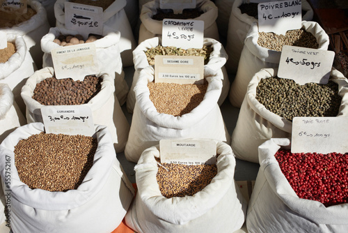 Bags of Spices for Sale at Market, Cap Ferret, Gironde, Aquitaine, France photo