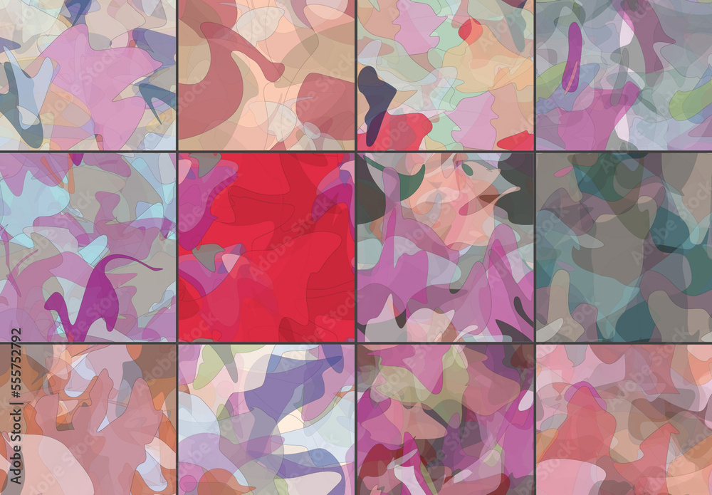 Seamless Pattern Set with Transparent Random Overlapping Wavy Shapes ...