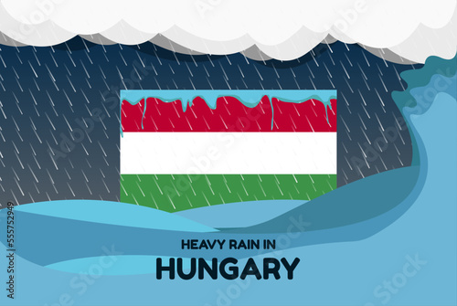 Heavy rain in Hungary banner, rainy day and winter concept, cold weather, flood and precipitation
