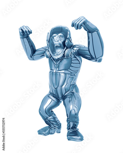 chimpanzee astronaut is doing a bully pose in white background