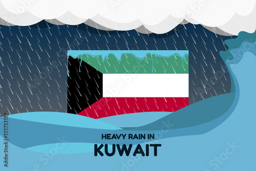 Heavy rain in Kuwait banner, rainy day and winter concept, cold weather, flood and precipitation