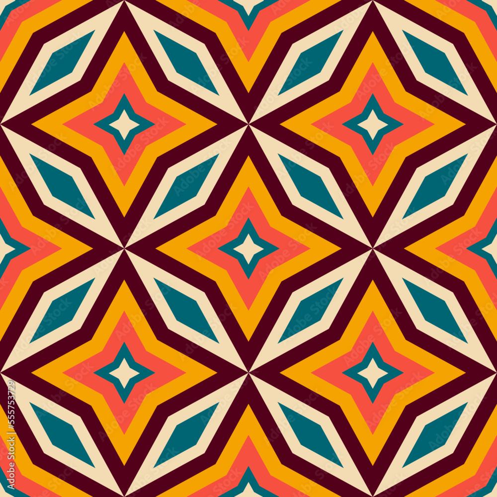 Retro 70s seamless pattern. Mid Century pattern. Vector illustration 