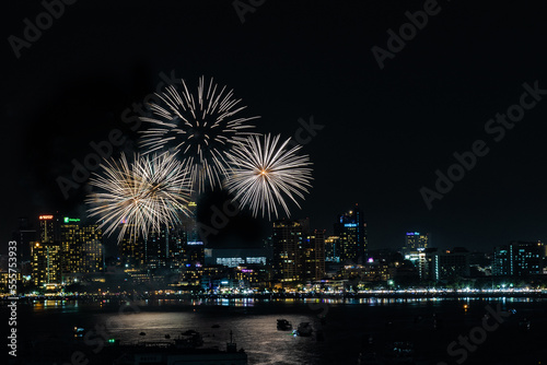 Abstract colored firework background light up the sky with dazzling display