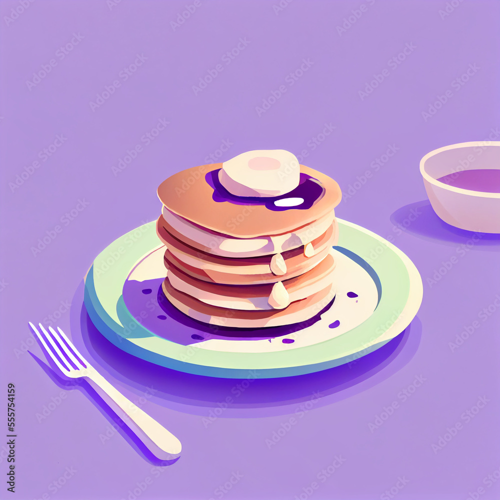 Pancakes with maple sirup on plate, food on table, generative ai Pancakes with maple sirup on plate, food on table, generative ai