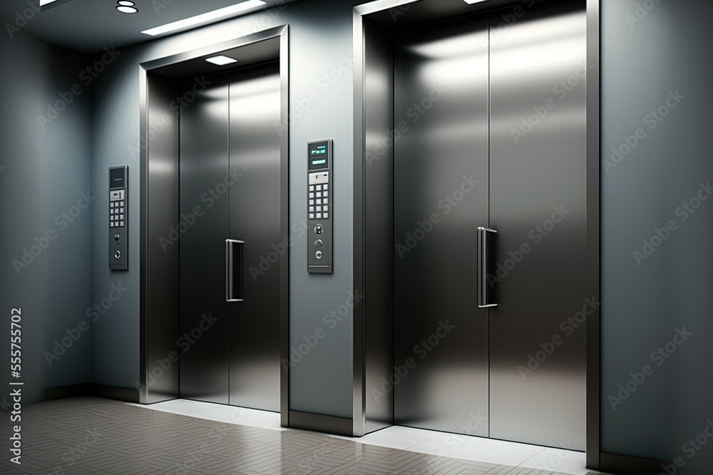 Elevator doors in a hotel or corporate setting lifted closed opened. Generative AI