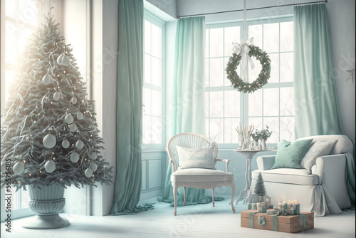 Holiday decorated house interior via regenerative AI.