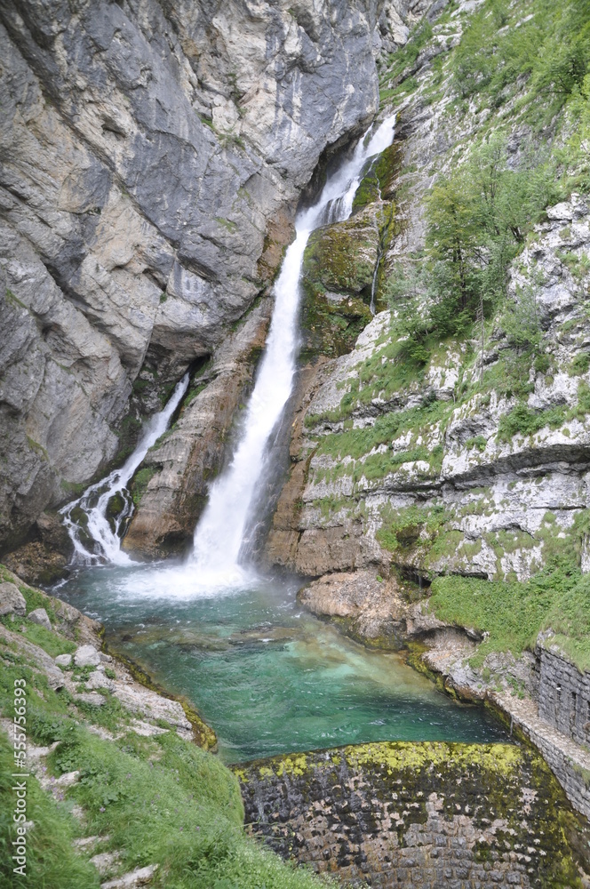 Wodospad Savica, Bohinj, Słowenia, Triglavski Park, woda, rzeka, potok, krajobraz, kaskada,