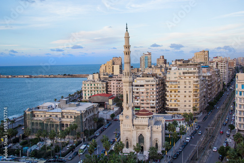 Beautiful view of Al Qaaed Ibrahim Basha Mosque in Alexandria, Egypt