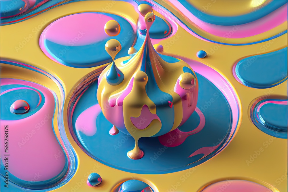 Fototapeta premium Fluid art texture. Background with abstract mixing paint effect. 3D render of the mixed paints and bubbless