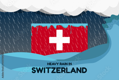 Heavy rain in Switzerland banner, rainy day and winter concept, cold weather, flood and precipitation