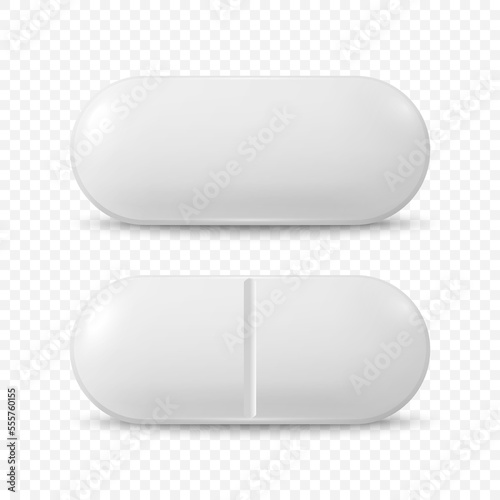 Vector 3d Realistic White Pharmaceutical Medical Pill, Capsule, Tablet Icon Set Isolated. Front View. Medical Concept