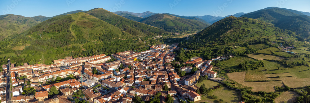 Aerial View of Ezcaray village, La Rioja, Spain. High quality photo.