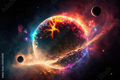Fantasy is an abstract planet in space with stars and galaxies as its backdrop. Generative AI