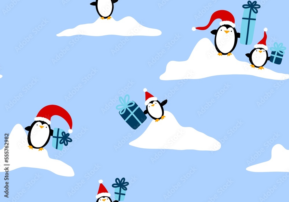 Cartoon winter Christmas seamless penguin pattern for wrapping paper and kids clothes print and fabrics Cartoon winter Christmas seamless penguin pattern for wrapping paper and kids clothes print and fabrics