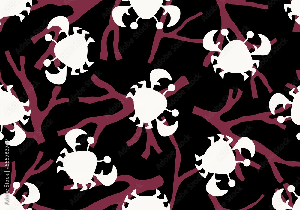 Obraz premium Cartoon silhouette animals seamless crabs pattern for wrapping paper and kids clothes print and fabrics