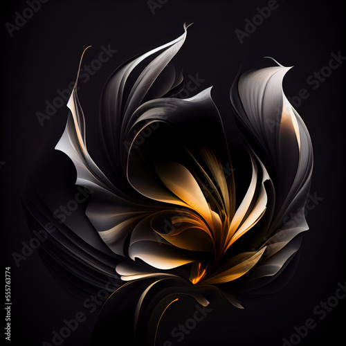 Beautiful and fragile transparent flower petals with yellow highlights on a black background