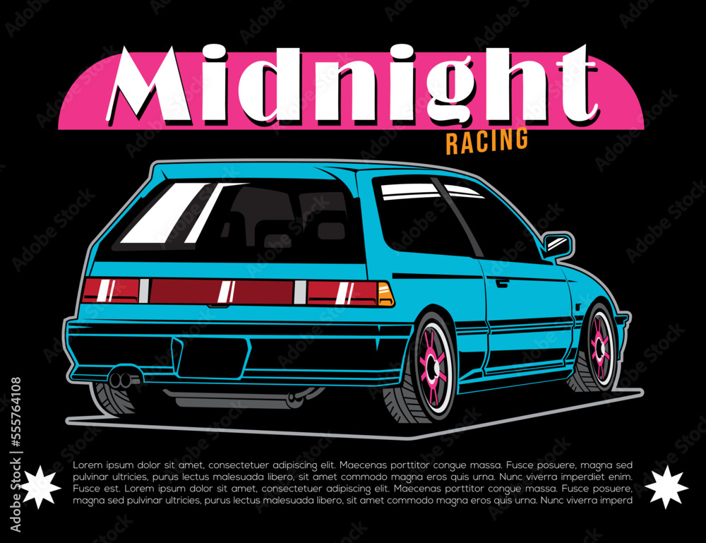 90s car design illustration vector graphic for t-shirt with text background