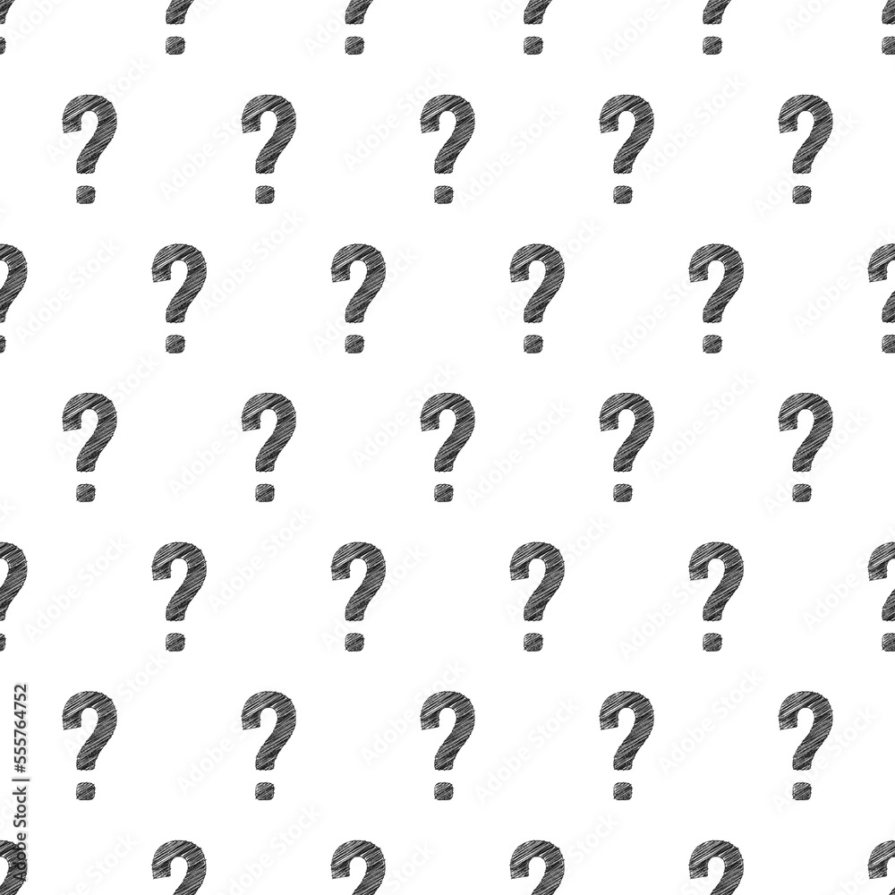 Question mark seamless pattern. Repeating interrogation patern. Hand drawn black simple icon on white sample background. Repeated modern wallpaper for design prints. Repeat swatch. Vector illustration Question mark seamless pattern. Repeating interrogation patern. Hand drawn black simple icon on white sample background. Repeated modern wallpaper for design prints. Repeat swatch. Vector illustration