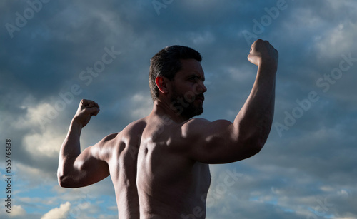 strong shirtless man. bodybuilder man with muscular torso. athletic man with muscles