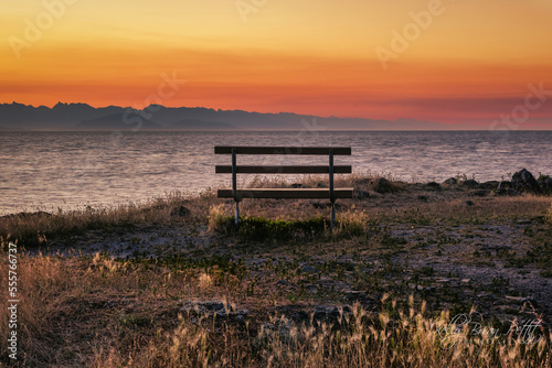 Nanaimo park bench facing the sea and sun